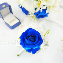 Royal Blue White Corsage and Boutonniere Set for Wedding Prom, Artificial Ros…
