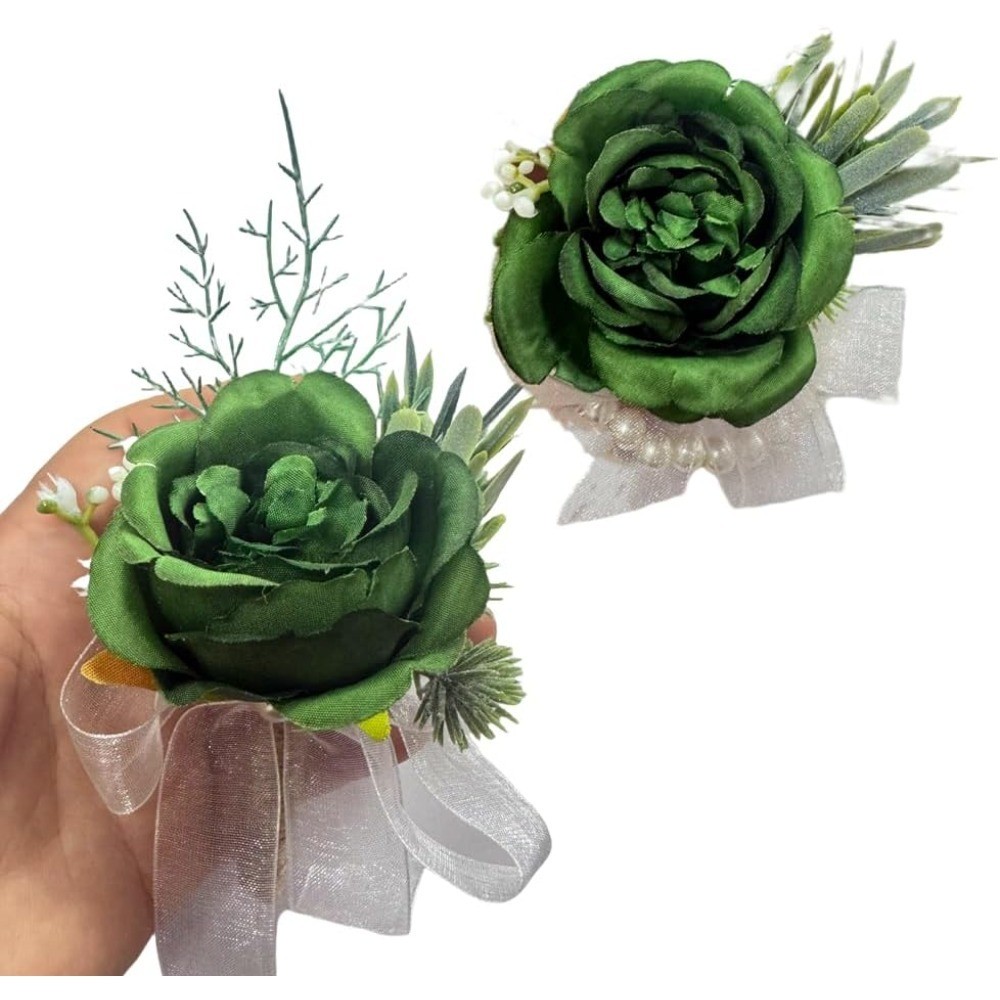 Prom Wedding Rose Wrist Corsage & Boutonniere Set, Bride Hand Flower for