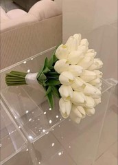 Real Touch White Artificial Tulip Bouquets Bulk Set of 5 Wedding Bridal Flower