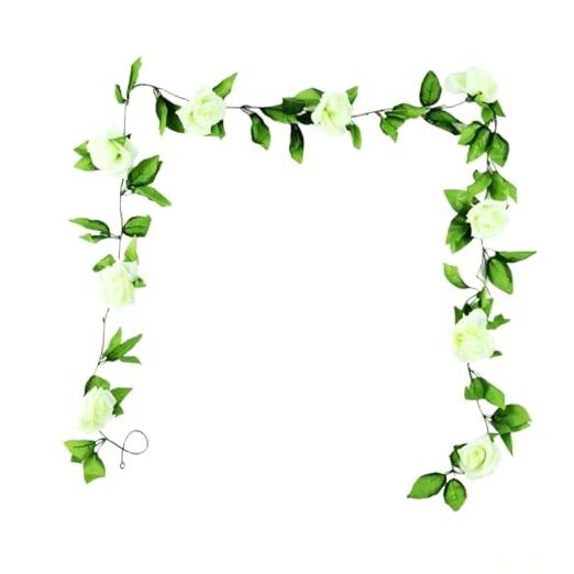 Artificial Rose Vine, 2 Pack 7.5FT Fake White Flower Garland with Green