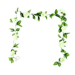 Artificial Rose Vine, 2 Pack 7.5FT Fake White Flower Garland with Green