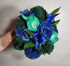 Navy Blue Hunter Green Rose Calla Lily Sola Bridal Wedding Bouquet Accessories