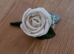 14PC White Peony Rose Sola Wood Cascade Bridal Bouquet Wedding Groom Flower Set