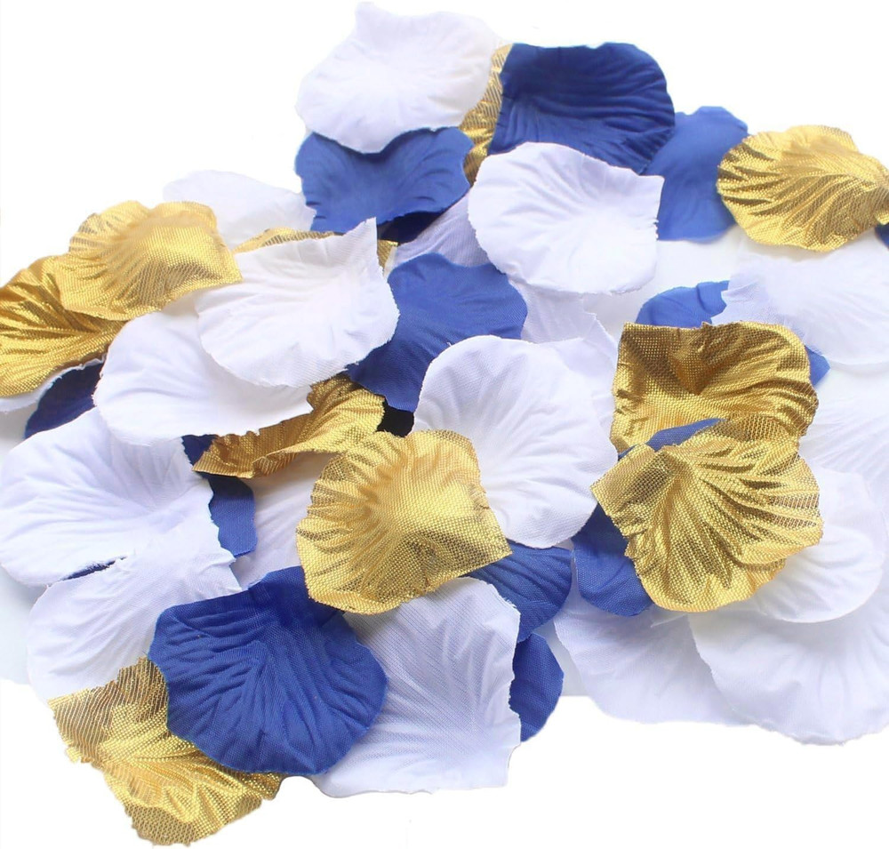 900 Pack Mixed Royal Blue Gold White Silk Wedding Flower Rose Party Centerpie…