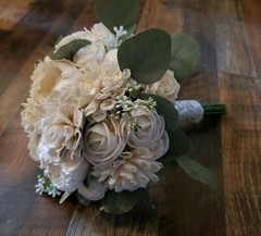 8PC Ivory White Wedding Wood Flower Set Artificial Sola Wood Bridal Bouquet Bout