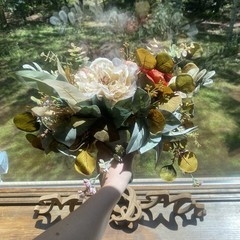 Beautiful Bridal Wedding Bouquet Budget Handmade Faux Flowers White-Pink Green