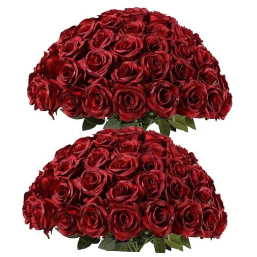 60 Pcs Burgundy Roses Artificial Flowers Bulk, Maroon Flowers Burgundy-60