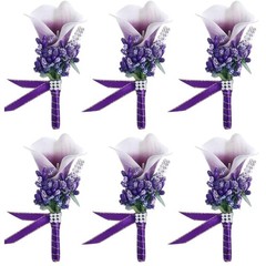 Wedding Anniversary Boutonniere Purple 6 Pcs