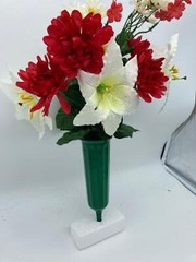 Silk Flower Red Mum White Lilly Bouquet Vase