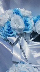 20 Pc Wedding Bouquet Set, Light Blue Roses, White Roses, Bridal Bouquet Package