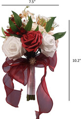 Wedding Bouquets for Bride, Burgundy & White Bridal Bridesmaid Flower with Silk