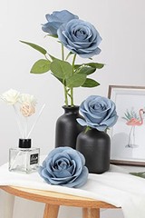 12pcs Roses Artificial Flowers Silk Roses with Long Stems Fake 12PCS Dusty Blue