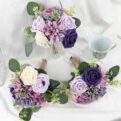 Artificial Bridesmaid Bouquets 6 Pcs – 7 Inch Pre-made 6pcs Bouquets, Lilac