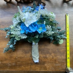 Bridal Wedding Bouquet Budget Handmade Exquisite Faux Floral Blue White Green
