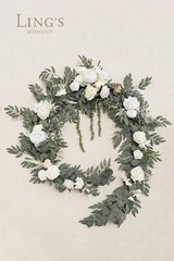 Ling’s Moment 9FT Eucalyptus and Willow Leaf Garland with White Flower, Handc…
