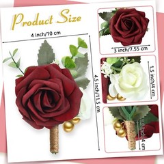 15 Pcs Burgundy Boutonniere for Men Rose Wedding Boutonniere with Pin Groom G…