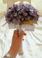 Wedding bouquet bride dark lavender off white rosebud silk artificial round