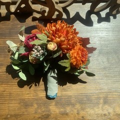 Beautiful Bridal Wedding Bouquet Budget Handmade Faux Flowers Orange Red Yellow