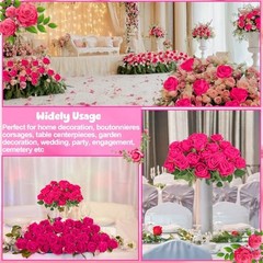 36 Pcs Artificial Roses with Long Stems – Fake Silk Rose Artificial Hot Pink