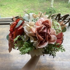 Beautiful Bridal Wedding Bouquet Budget Handmade Faux Floral Red Pink White