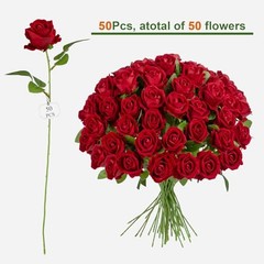 19.6″ Artificial Flowers Roses Touch Fake Rose Bouquet Flower Stem 50 Red 50pcs