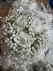 BLOSMON Fake Flowers Wedding Centerpieces 10 Pcs White Rose Babys Breath