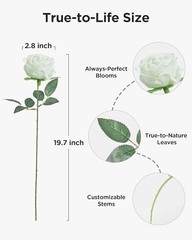Pcs Roses Artificial Flowers, Fake Velvet Silk Rose Bulk Faux Flower 100 White