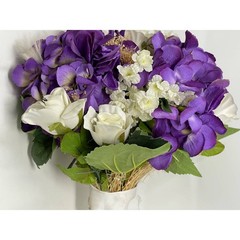 Beautiful Purple Hydrangea & White Roses Floral Wedding Bridal Bouquet 14″