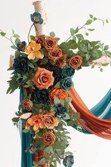 Ling’s Moment Teal Orange Artificial Wedding Arch Flowers Kit Pack of 4, 2pcs Ha
