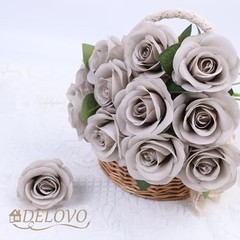 pcs Roses Artificial Flowers Fake Flowers Silk Roses with 16.6L 52Pcs 52 Grey