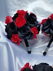 24 Pc Black Rose, Pink / Yellow Rose Bridal Bouquet Set, Wedding Bouquet Package