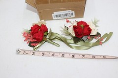 Boho Rustic Wrist Corsage & Boutonniere Red White Green Wedding Prom Roses Pin