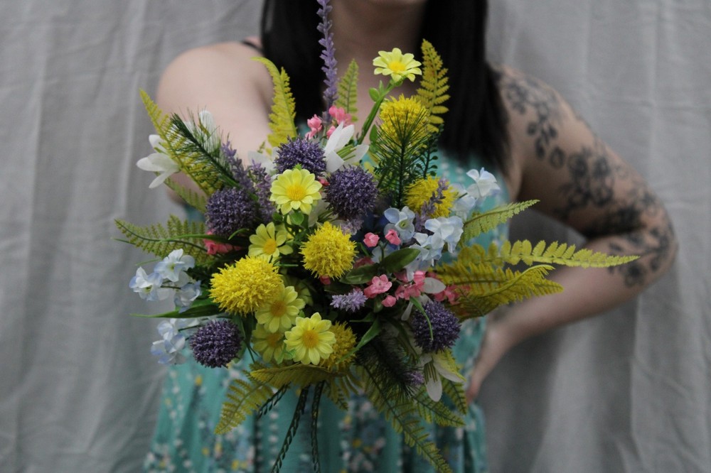 Wild flower: multi color bouquet w/ matching boutonierre