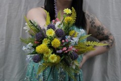 Wild flower: multi color bouquet w/ matching boutonierre