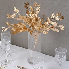 4 GOLD Metallic Artificial Italian Ruscus Leaves Branches Party Events