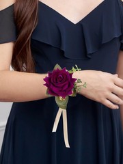 Versatile Velvet Purple Wrist Corsage and Boutonniere for Grooms & Bridesmaids