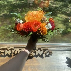 Beautiful Bridal Wedding Bouquet Budget Friendly Faux Flowers Orange Yellow Red