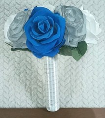 7 – Bridal Bouquets – Bridesmaid – 7″x9.5″ – Royal Blue White Gray Roses – NEW