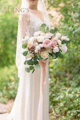 Ling’s Moment 15 Inch Dusty Rose & Cream Artificial Flowers Bridal Bouquet, W…
