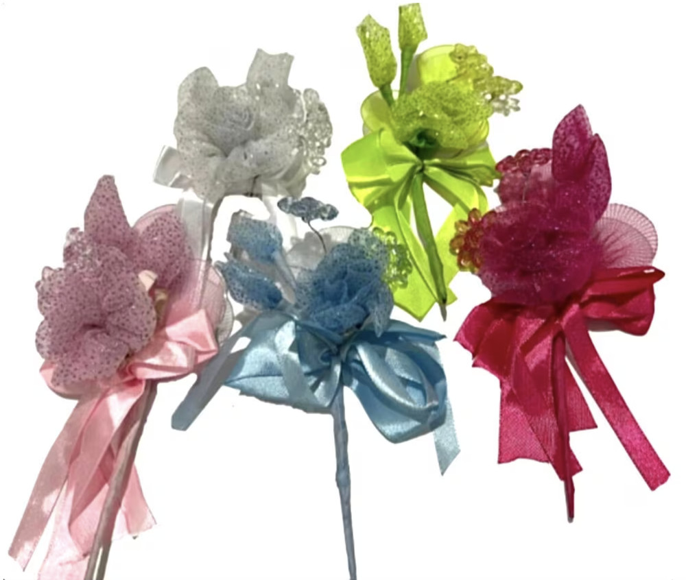 Tulle Flower Stem With Two Acrylic Flower Accents Crafts Party Supplies