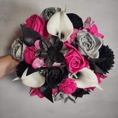 Fuchsia Silver Black Rose Calla Lily Bridal Wedding Bouquet Accessories
