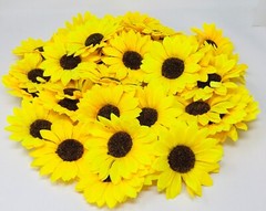 Levana 50 Pc Fake Sunflower Heads 4 in Silk Sunflowers Double Petals Artificial