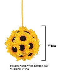 Bright Artificial Yellow Sunflower Fall Floral Hanging Kissing Ball 7″Dia #588