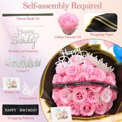 MEIVINES Glitter Roses Bouquet,Birthday Gifts for Women Mom,DIY Fake Pink