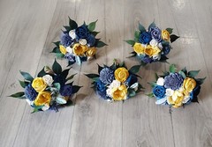 1PC Yellow Gold Periwinkle Bridal Bridesmaid Bouquet Navy Prom Sola Wood Flowers
