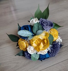 1PC Yellow Gold Periwinkle Bridal Bridesmaid Bouquet Navy Prom Sola Wood Flowers