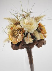 Unique and Gorgeous Wedding Bouquet Silk Flowers, Foliage and Brown Ribbon