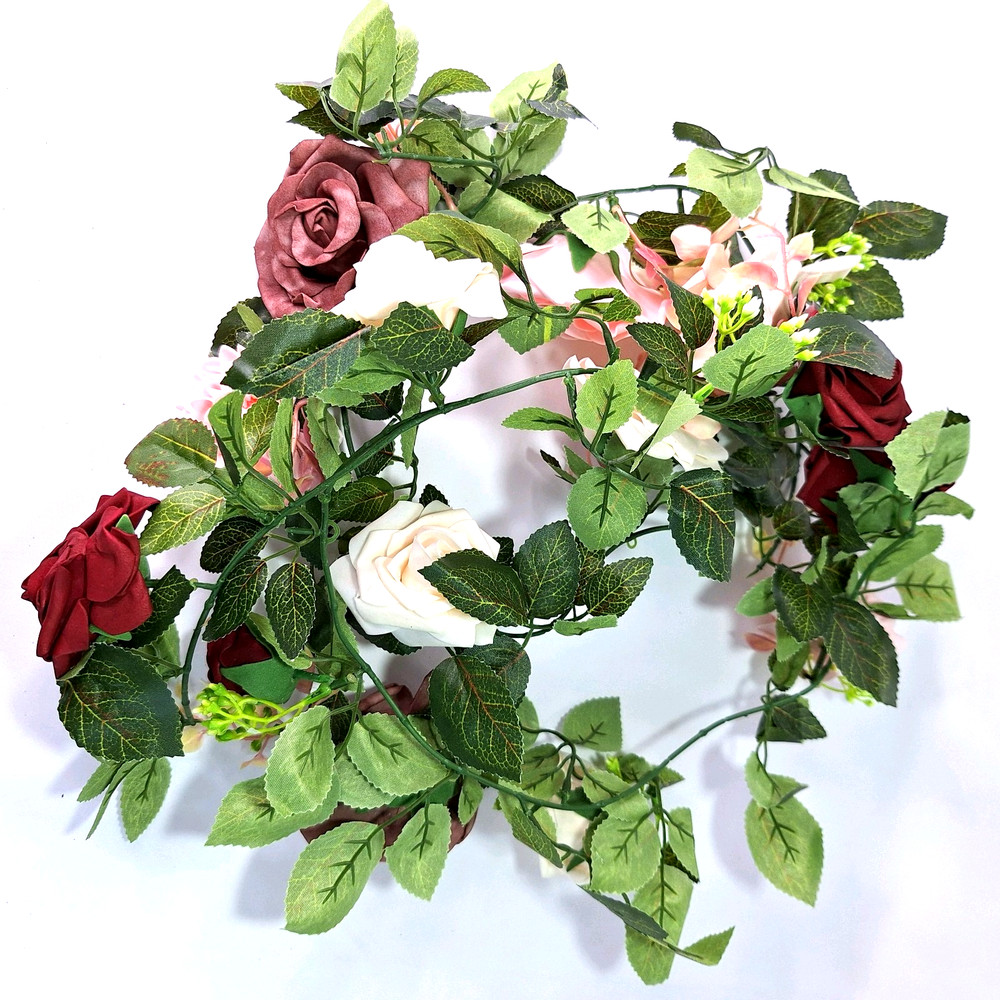 Artificial Rose Flower Burgundy Floral Garland 5ft – Wedding Ceremony Backdrop