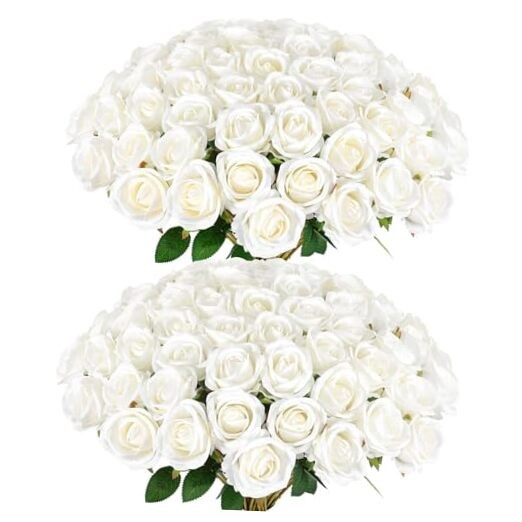Pcs Artificial Roses Bulk Velvet Silk Roses Roses for Wedding 120 White
