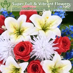 MARTINE MALL 2 Sets Artificial Cemetery Flowers 2 Sets, Red & White & Blue